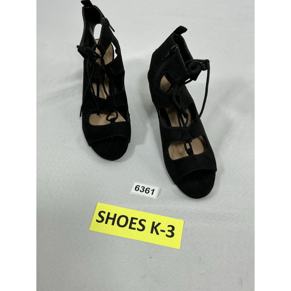 Womans New Directions Hailey Strappy Bootie Shoe 7.5 Black Open Toe Heel Zip